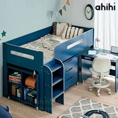 Giường tầng thấp Ahihi229 cho bé | Tích hợp bàn học, tủ & kệ sách