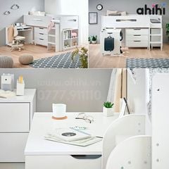 Giường tầng thấp Ahihi229 cho bé | Tích hợp bàn học, tủ & kệ sách