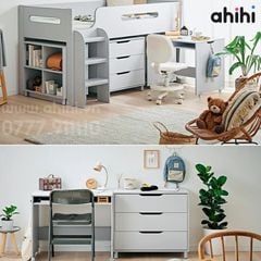Giường tầng thấp Ahihi229 cho bé | Tích hợp bàn học, tủ & kệ sách