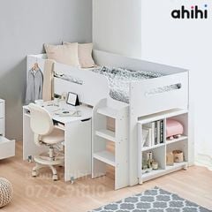Giường tầng thấp Ahihi229 cho bé | Tích hợp bàn học, tủ & kệ sách