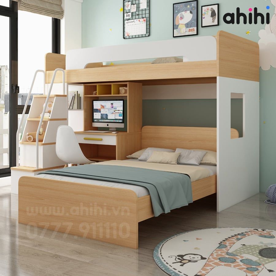 Giường tầng cho bé ahihi02 – Tối ưu không gian, thêm tiện ích cho phòng trẻ