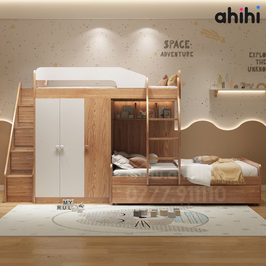 Giường tầng trẻ em Ahihi08 – Thiết kế đa năng, tiện nghi