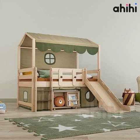 Giường tầng thấp có cầu trượt ahihi246 cho bé | thiết kế đa năng