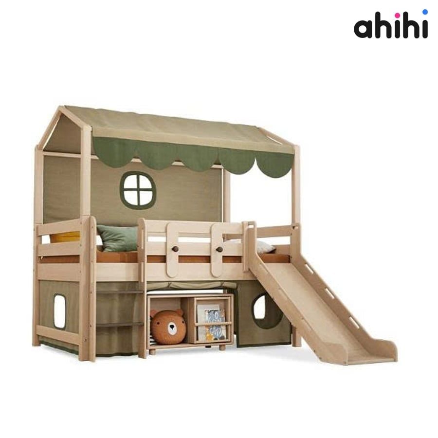 Giường tầng thấp có cầu trượt ahihi246 cho bé | thiết kế đa năng