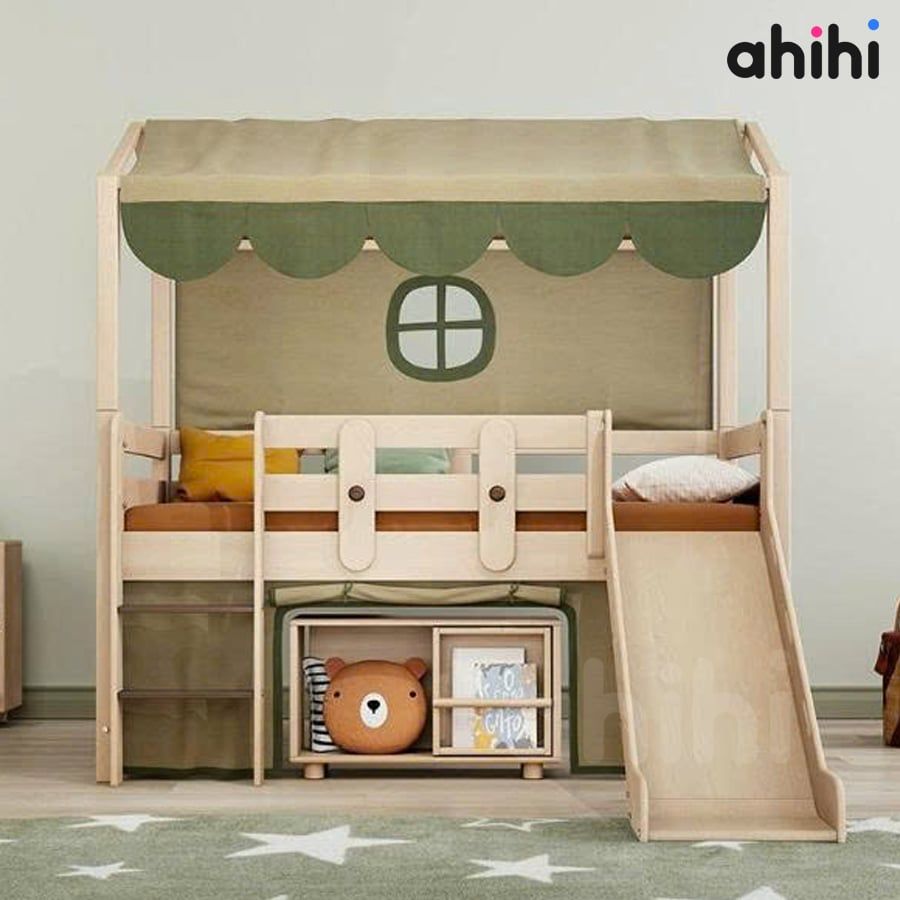 Giường tầng thấp có cầu trượt ahihi246 cho bé | thiết kế đa năng