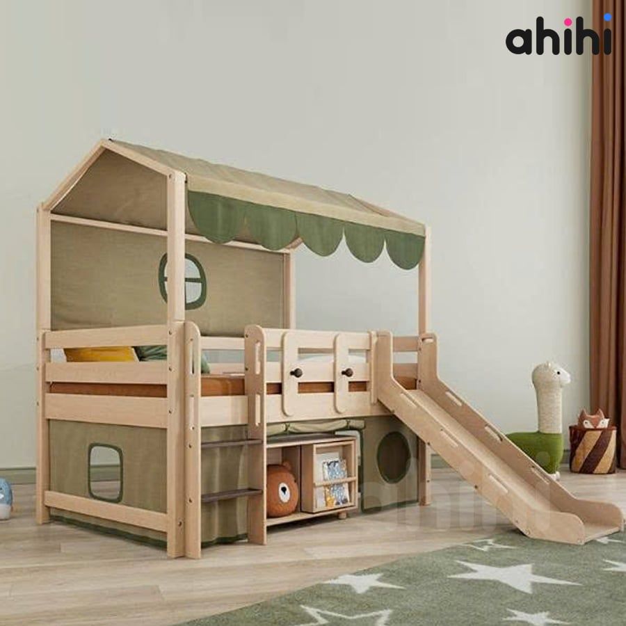 Giường tầng thấp có cầu trượt ahihi246 cho bé | thiết kế đa năng