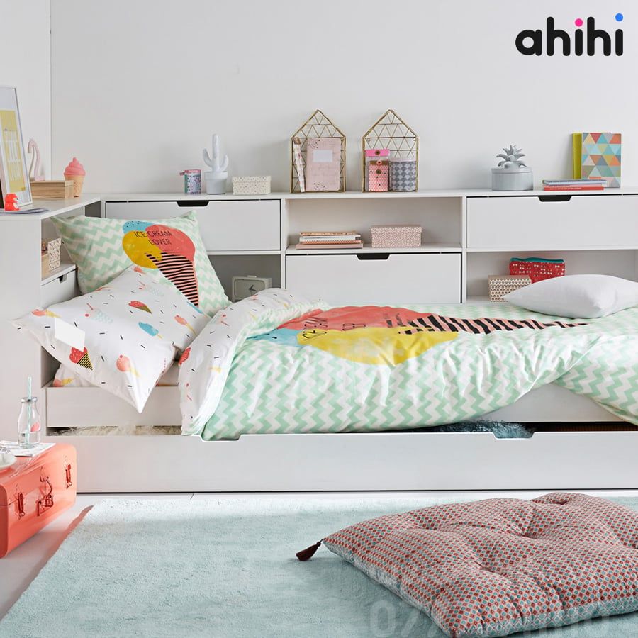 Giường tầng thấp ahihi209 - Thiết kế 2 giường có tích hợp kệ sách