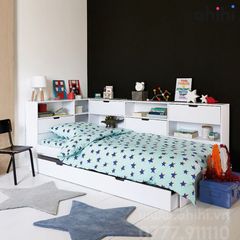 Giường tầng thấp ahihi209 - Thiết kế 2 giường có tích hợp kệ sách