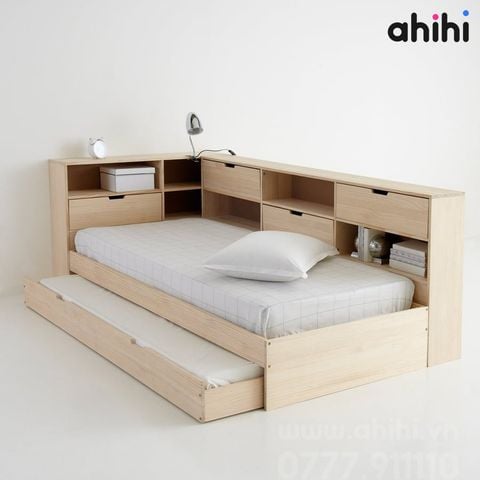 Giường tầng thấp ahihi209 - Thiết kế 2 giường có tích hợp kệ sách