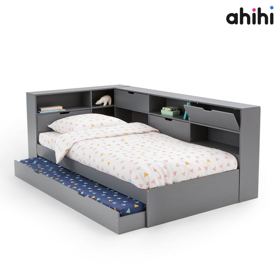 Giường tầng thấp ahihi209 - Thiết kế 2 giường có tích hợp kệ sách