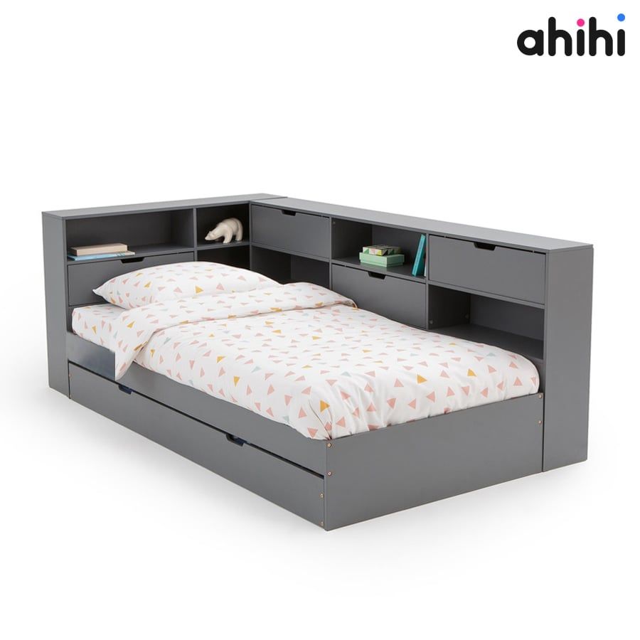 Giường tầng thấp ahihi209 - Thiết kế 2 giường có tích hợp kệ sách