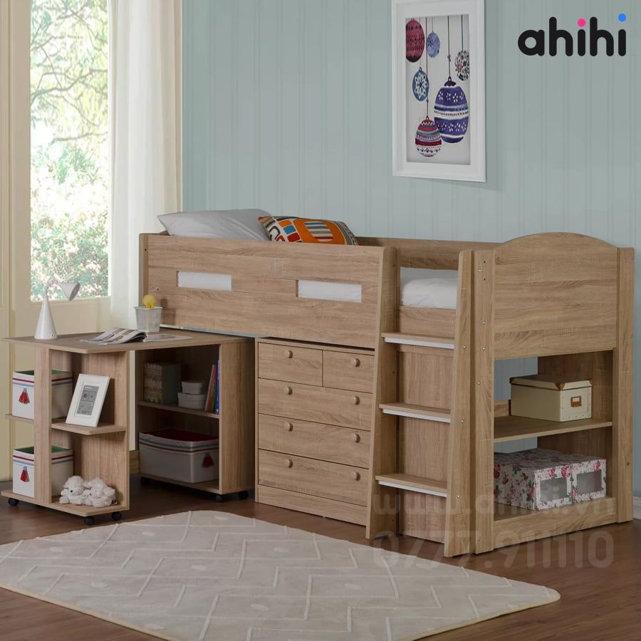 Giường tầng thấp ahihi210 – Tích hợp bàn học và tủ