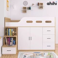Giường tầng thấp ahihi206 -  Đa năng có tủ, kệ cho Bé