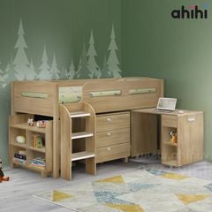 Giường tầng thấp Ahihi226 cho bé | Tích hợp bàn học, tủ & kệ sách