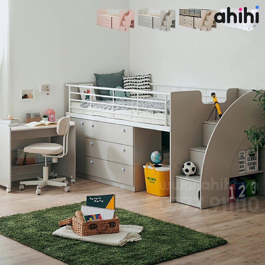 Giường tầng thấp ahihi228 cho bé | Tích hợp bàn học & tủ kéo