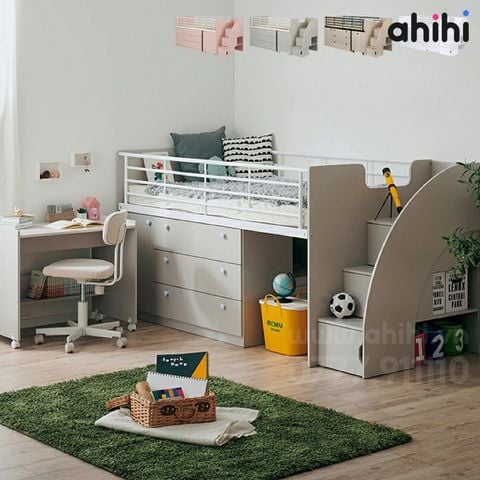 Giường tầng thấp ahihi228 cho bé | Tích hợp bàn học & tủ kéo