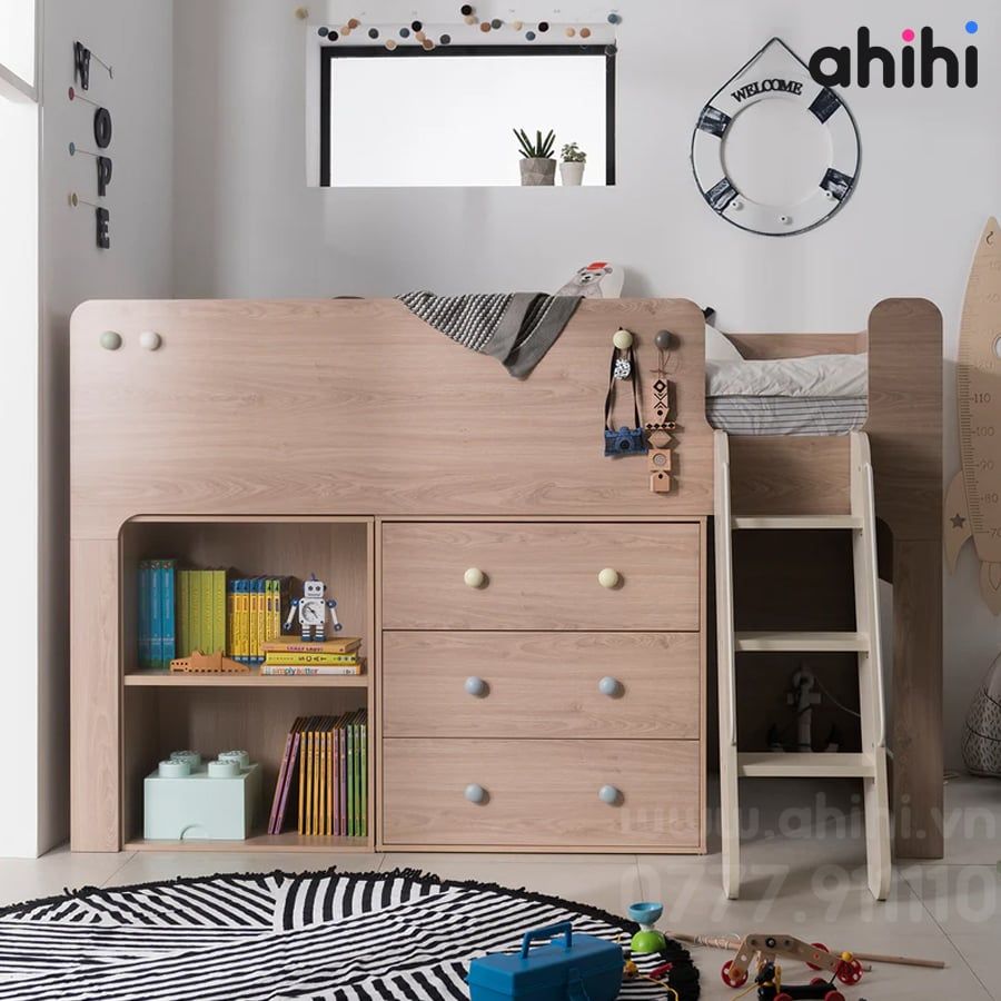 Giường Tầng Trẻ Em ahihi201 - Có kệ sách đa năng