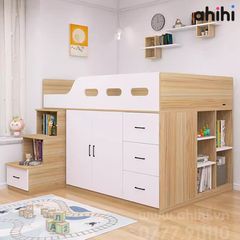Giường tầng thấp ahihi206 -  Đa năng có tủ, kệ cho Bé