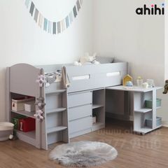 Giường tầng thấp ahihi210 – Tích hợp bàn học và tủ