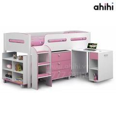 Giường tầng thấp Ahihi226 cho bé | Tích hợp bàn học, tủ & kệ sách