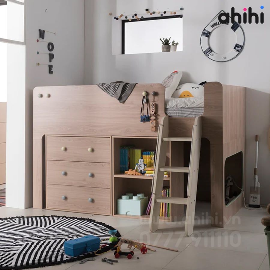 Giường Tầng Trẻ Em ahihi201 - Có kệ sách đa năng