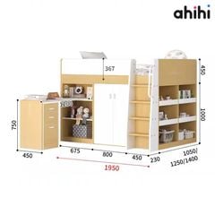 Giường tầng thấp ahihi224 – Tích hợp bàn học và tủ quần áo