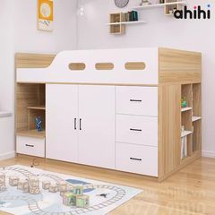 Giường tầng thấp ahihi206 -  Đa năng có tủ, kệ cho Bé