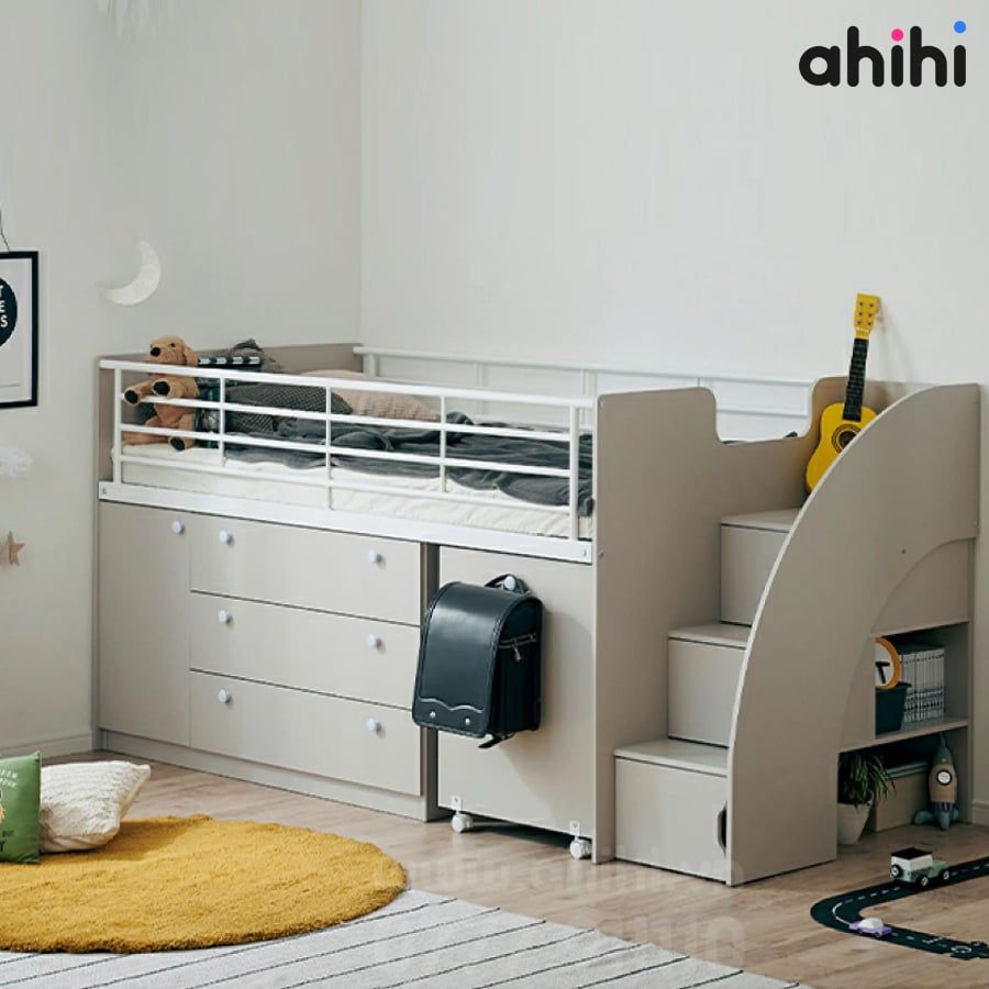 Giường tầng thấp ahihi228 cho bé | Tích hợp bàn học & tủ kéo