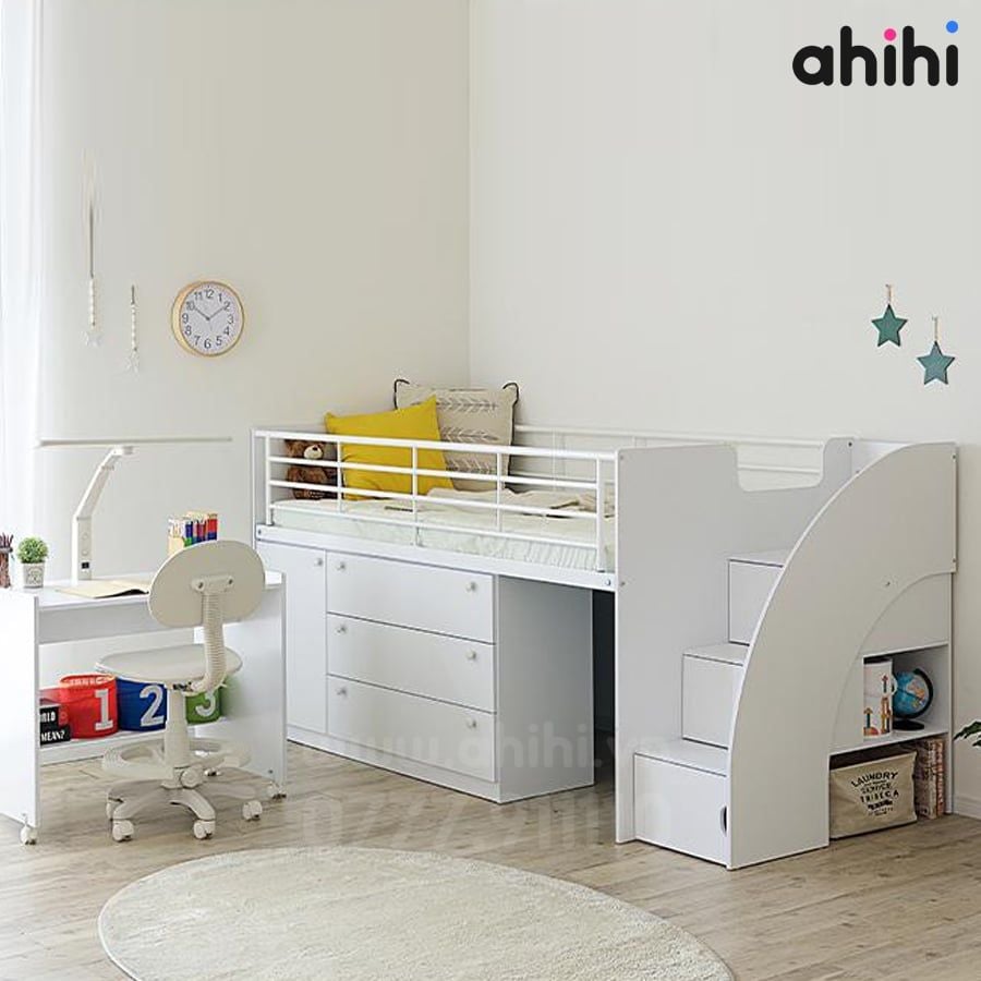 Giường tầng thấp ahihi228 cho bé | Tích hợp bàn học & tủ kéo