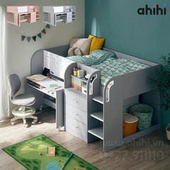 Giường tầng thấp Ahihi233 cho bé | Tích hợp bàn học, tủ & kệ sách