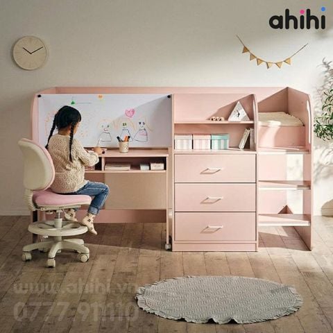 Giường tầng thấp Ahihi233 cho bé | Tích hợp bàn học, tủ & kệ sách