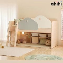 Giường tầng thấp ahihi232 cho bé | Tích hợp bàn học & tủ kéo