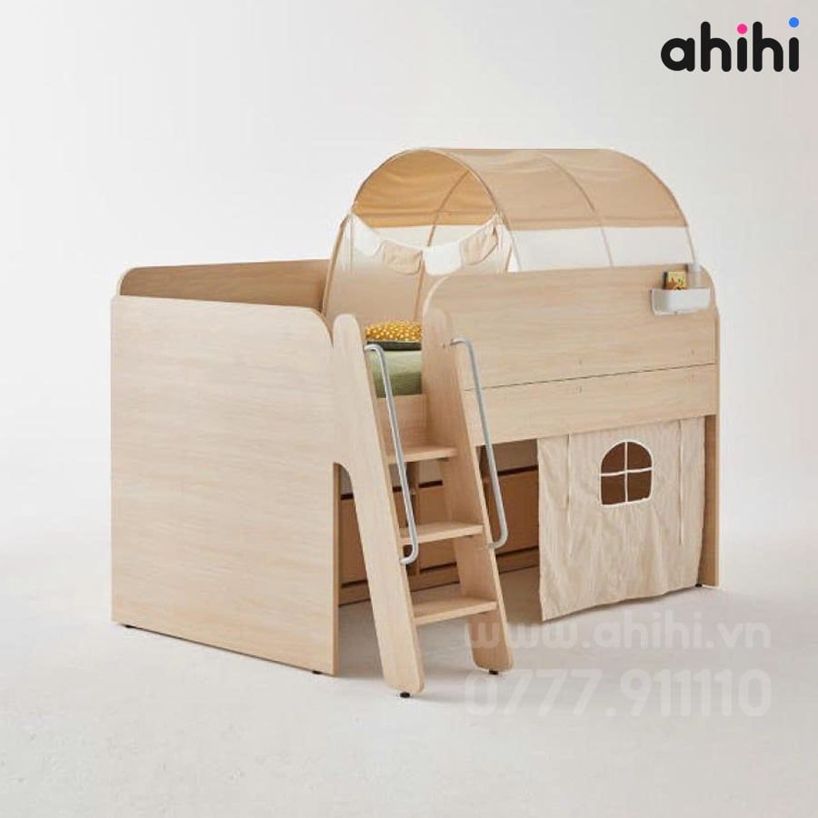 Giường tầng thấp ahihi232 cho bé | Tích hợp bàn học & tủ kéo