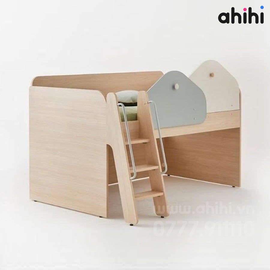Giường tầng thấp ahihi232 cho bé | Tích hợp bàn học & tủ kéo