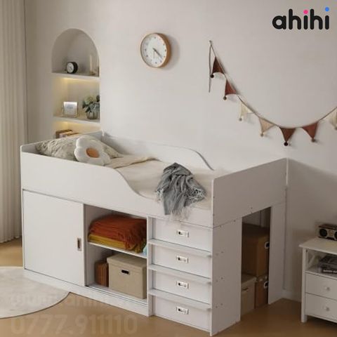 Giường tầng thấp ahihi230 cho bé | Tích hợp bàn học & tủ kéo