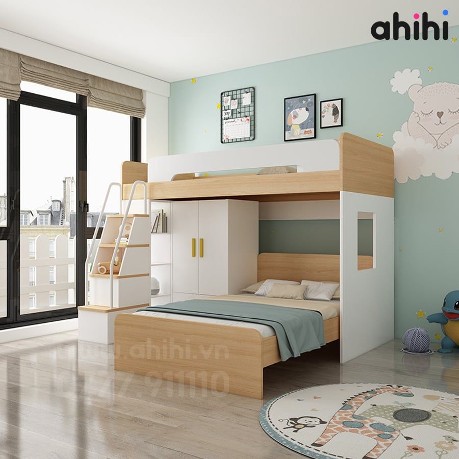 Giường tầng cho bé ahihi02 – Tối ưu không gian, thêm tiện ích cho phòng trẻ