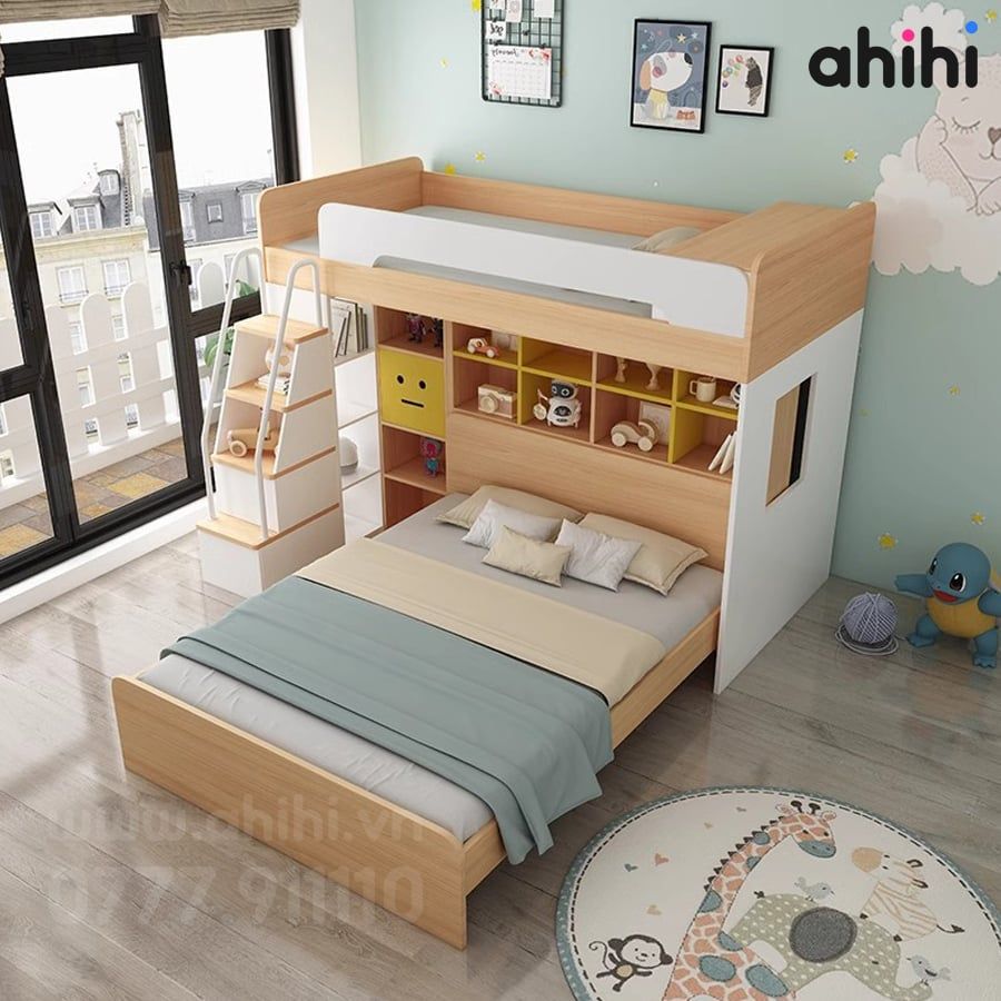 Giường tầng cho bé ahihi02 – Tối ưu không gian, thêm tiện ích cho phòng trẻ