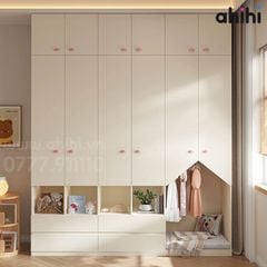 Tủ quần áo trẻ em Ahihi616 - Có kệ mở và góc hình ngôi nhà