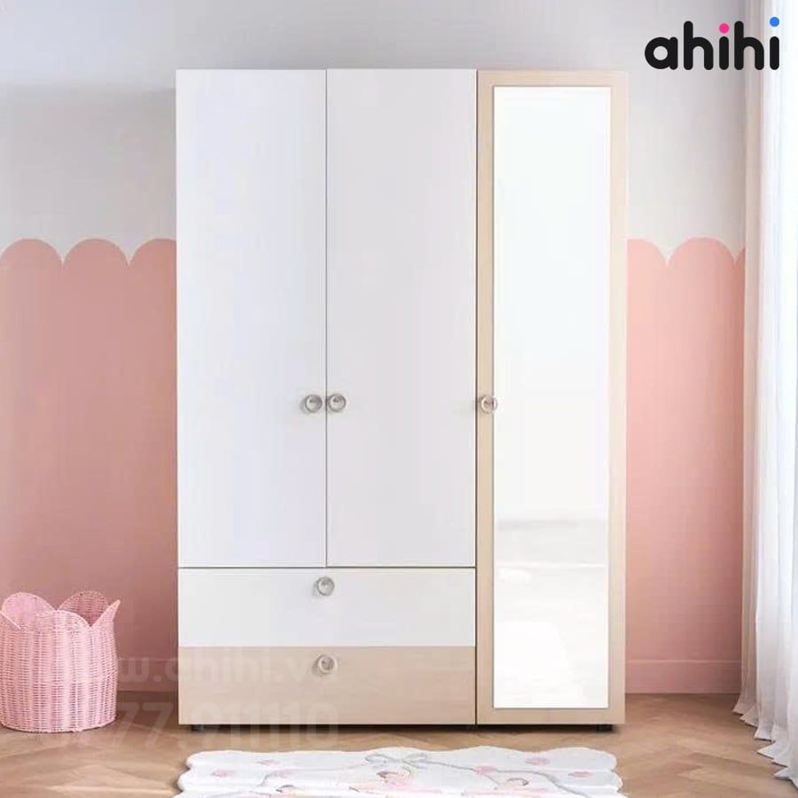 Tủ quần áo trẻ em Ahihi604 – MDF HMR chống ẩm, an toàn