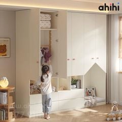 Tủ quần áo trẻ em Ahihi616 - Có kệ mở và góc hình ngôi nhà