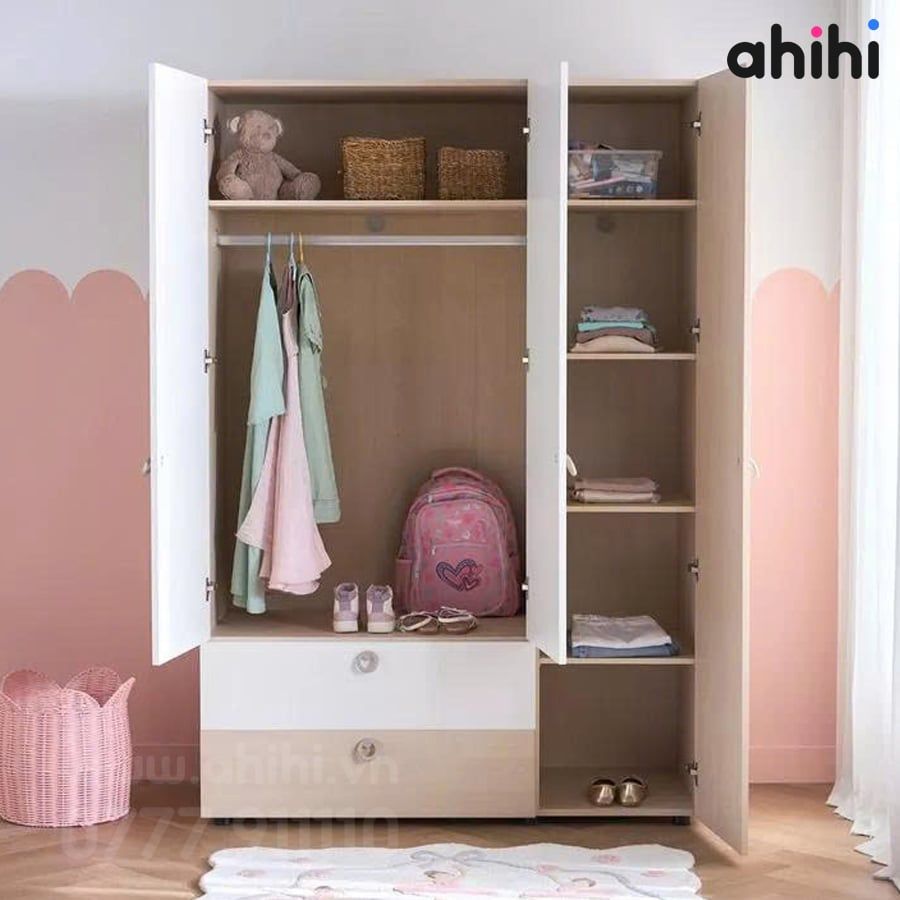 Tủ quần áo trẻ em Ahihi604 – MDF HMR chống ẩm, an toàn