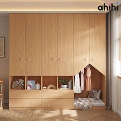 Tủ quần áo trẻ em Ahihi616 - Có kệ mở và góc hình ngôi nhà