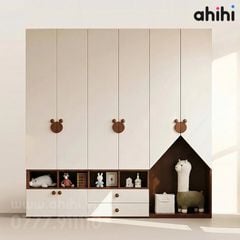 Tủ quần áo trẻ em Ahihi617 - Có kệ mở và góc hình ngôi nhà