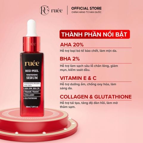  Serum Peel Da RUÉE Hỗ Trợ Làm Sáng Da Red Peel AHA 20% BHA 2% Serum 30ml 
