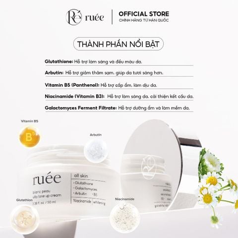  Kem Ngày Nâng Tông Da RUÉE Giúp Trắng Sáng, Đều Màu Da Blanc Peau Vita Tone Up Cream 50ml 