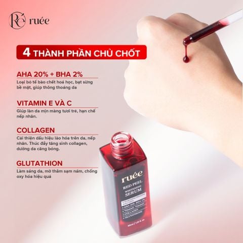  Serum Peel Da RUÉE Hỗ Trợ Làm Sáng Da Red Peel AHA 20% BHA 2% Serum 30ml 