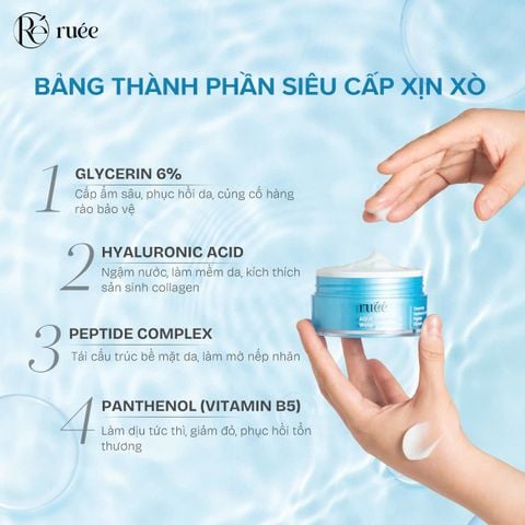  Kem Dưỡng Cấp Ẩm Phục Hồi RUÉE Aqua Hyaluronic Water Glow Cream 