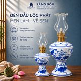  Đèn Dầu Lộc Phát Men Lam Vẽ Sen Thủ Công – Đèn Thờ Cúng Gốm Sứ Bát Tràng 