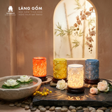  Đèn xông tinh dầu, đèn sứ thấu quang màu vân đá khắc nổi hoa xông tinh dầu spa, thư giãn 