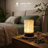  Đèn xông tinh dầu, đèn sứ thấu quang màu vân đá khắc nổi hoa xông tinh dầu spa, thư giãn 